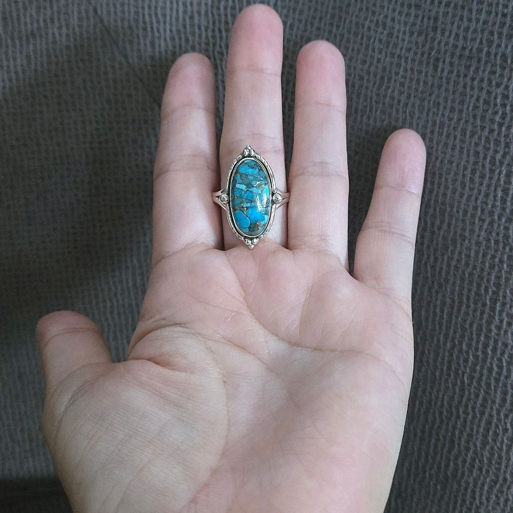✨️HP✨️ Shivam Oval Shaped Blue💙 Copper Turquoise Statement Ring💍 - NWT - Picture 3 of 16